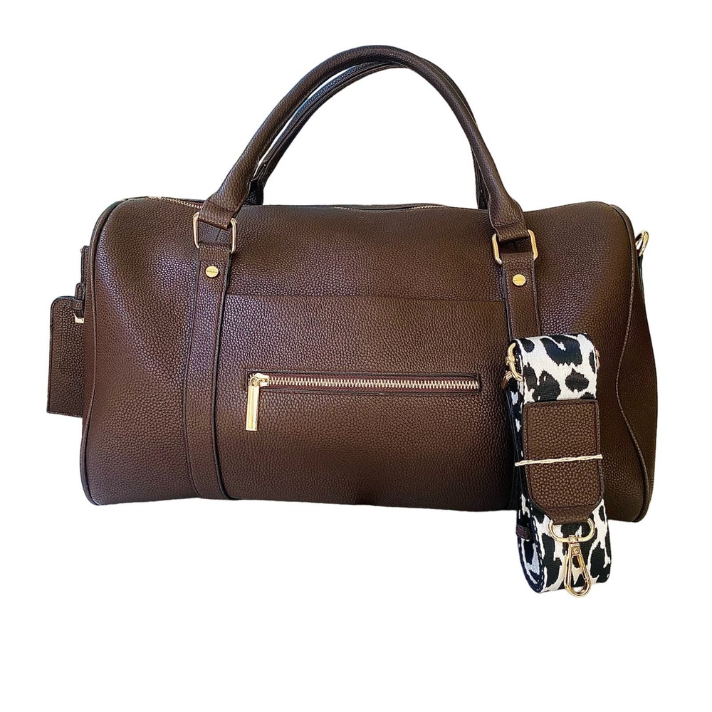 NWOT Mali + Lili Amber Vegan Leather Overnight Duffle Bag in 
Chocolate Brown